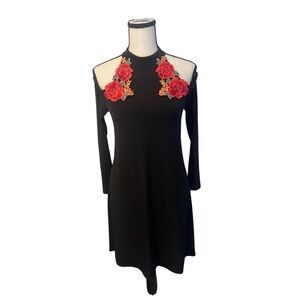 By & By Black and Floral Cocktail Halter Dress - Size Small